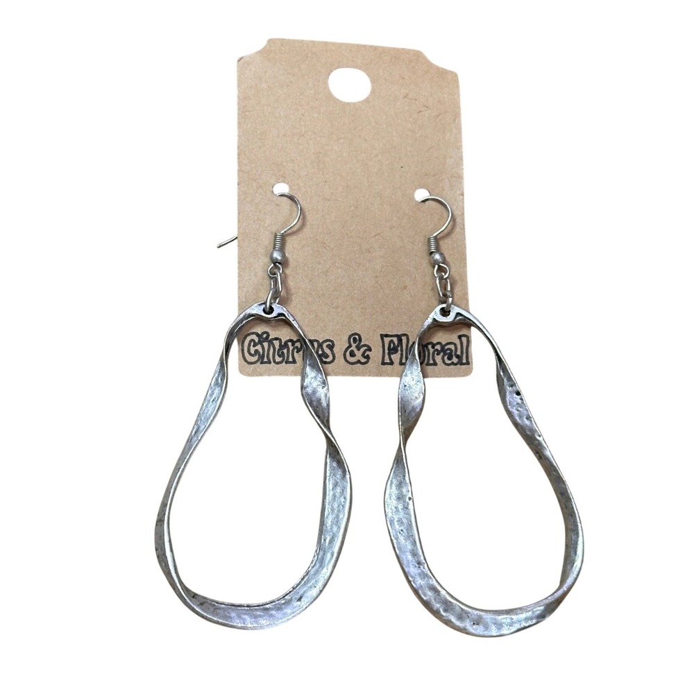 Citrus & Floral‎ Handcrafted Silver Hammered Twisted Organic Drop Earrings NEW